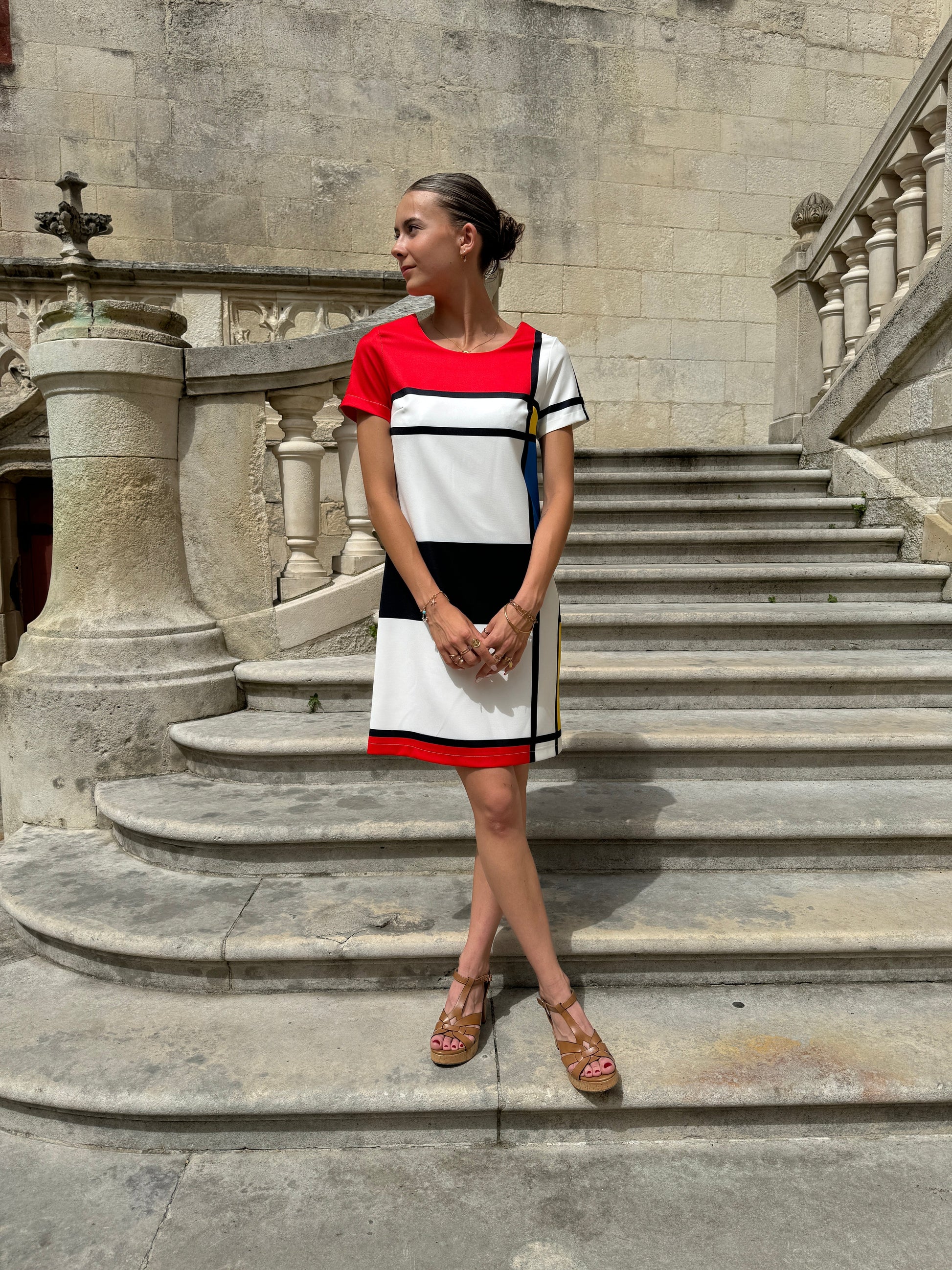 Lina – Retro Mini Dress with Mondrian Print 3