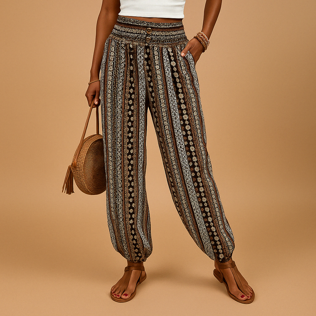Liora | Stylish High-Waisted Pants with Boho Flair for Women 0
