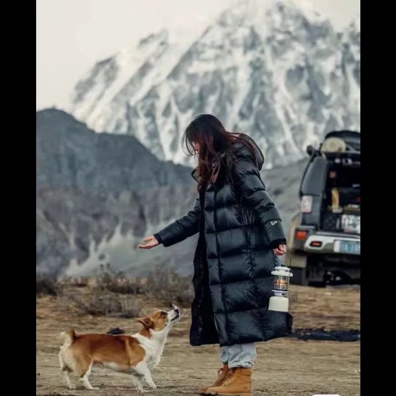 Lira Women's Down Jacket | Long Thick Winter Coat with Luxurious Gold Details 5