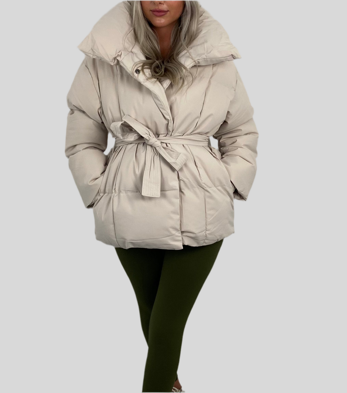 Livia Women's Coat | Cropped Puffer with Belt, Trendy Design 3