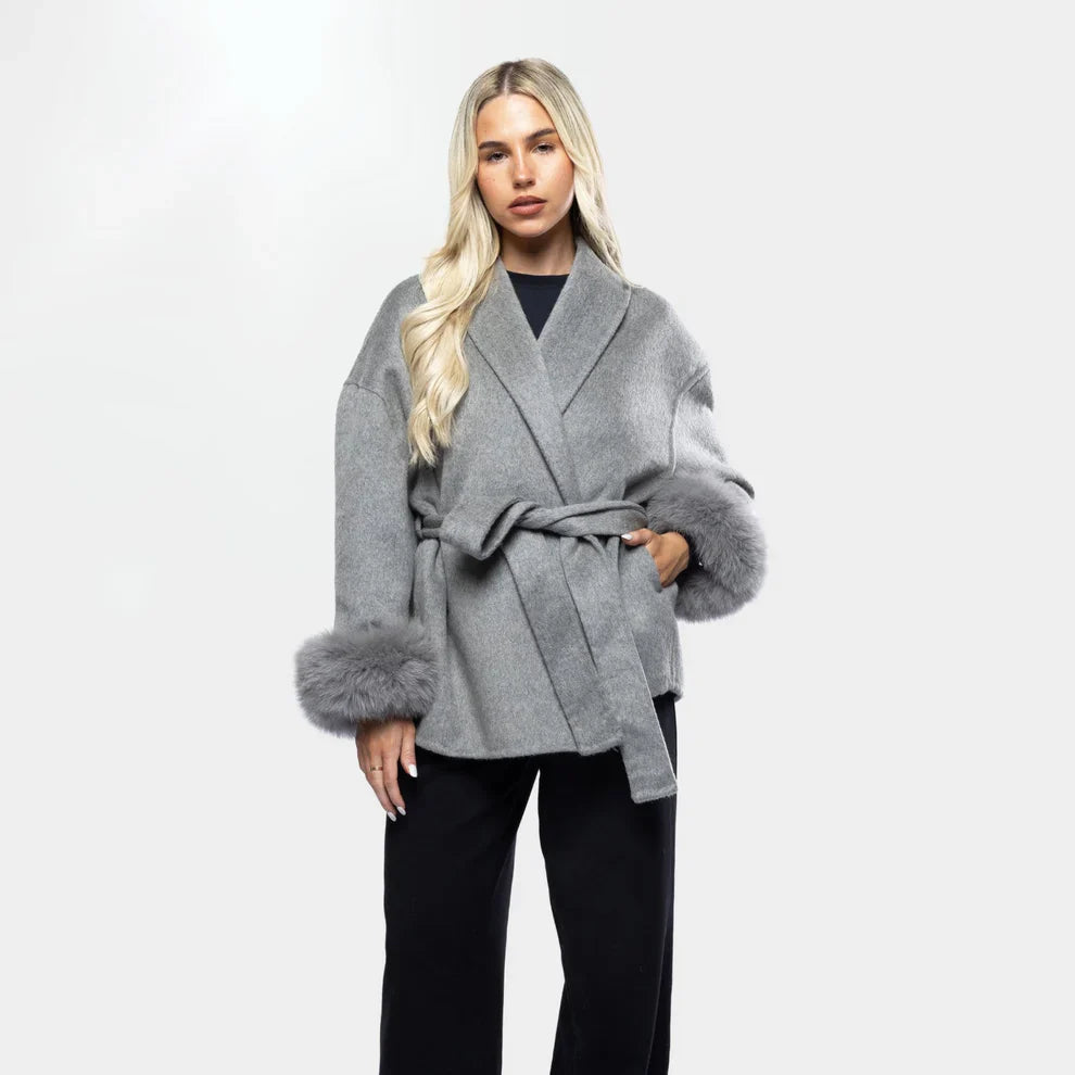 Livia Women's Winter Coat | Sleeves, Elegant Tie Belt 0