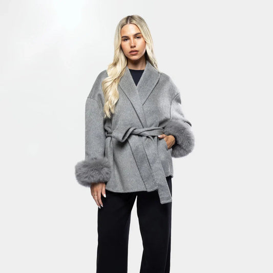 Livia Women's Winter Coat | Sleeves, Elegant Tie Belt 0