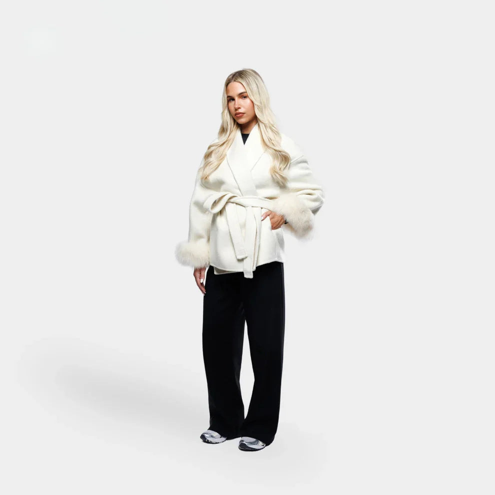 Livia Women's Winter Coat | Sleeves, Elegant Tie Belt 4