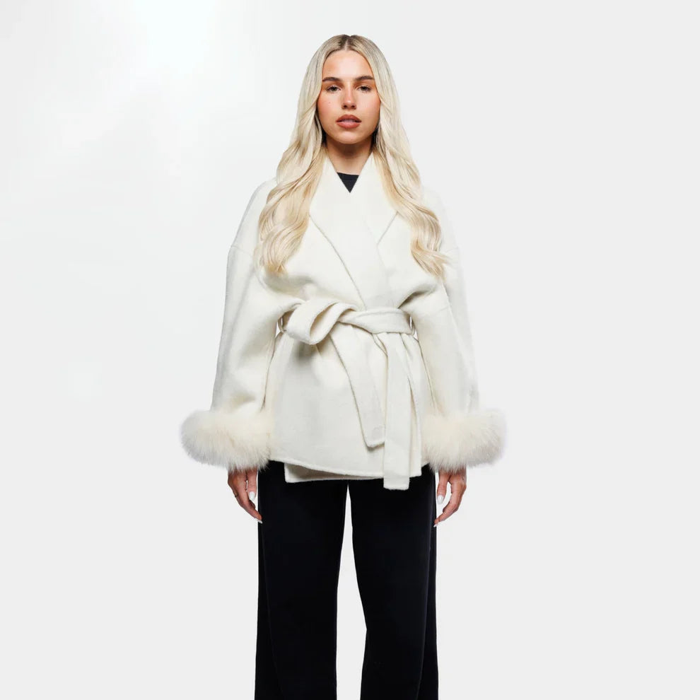 Livia Women's Winter Coat | Sleeves, Elegant Tie Belt 5