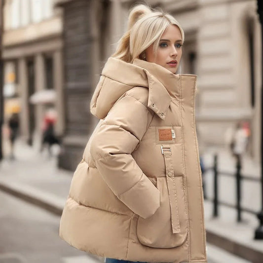 Long women's puffer winter coat with down 1