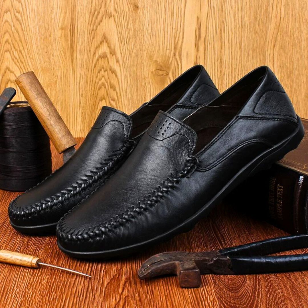 Loren Men's Loafers | Lightweight Black Leather, Casual Comfort 3
