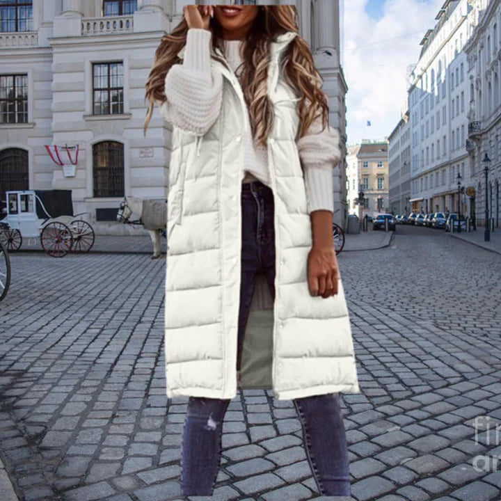 Luna Women's Long Padded Vest | Quilted, Hooded Design 5