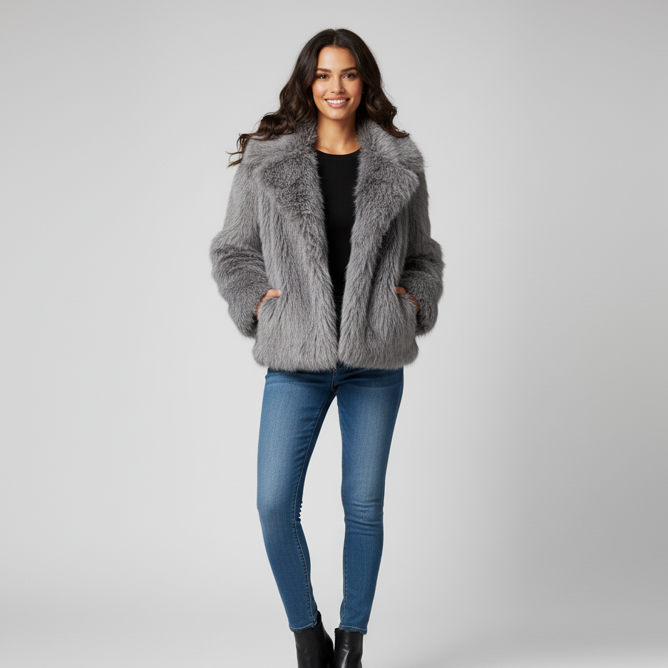 Luxury plush women's winter coat with turn-down collar | Trendy cropped style 1