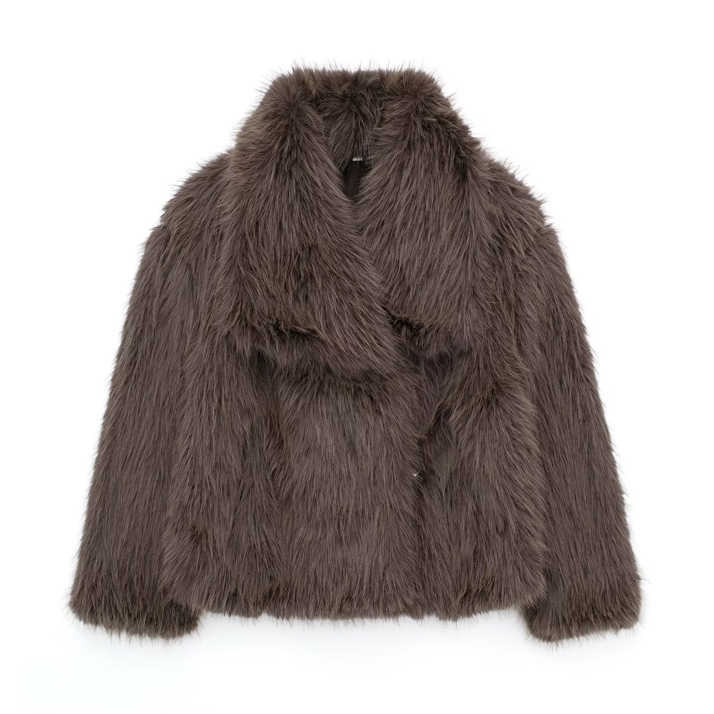Luxury plush women's winter coat with turn-down collar | Trendy cropped style 7