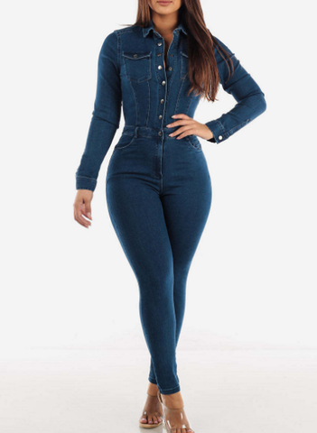 MADELEINE | Dark Grey Denim Jumpsuit with Belt 0