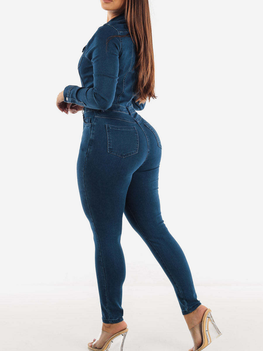 MADELEINE | Dark Grey Denim Jumpsuit with Belt 1