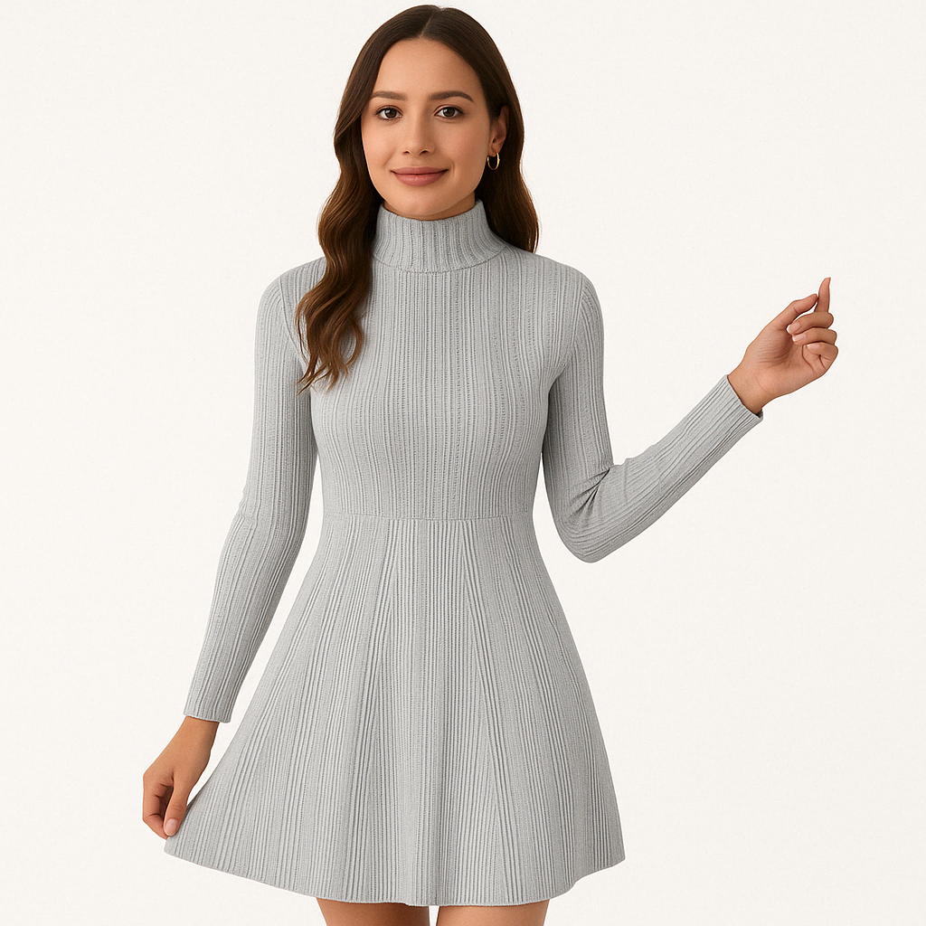 MAELYS | Knitted turtleneck dress with flared skirt 0