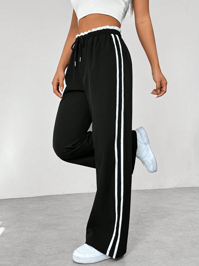 MALINA | Straight Trousers with Side Stripe and Drawstring Waist 0