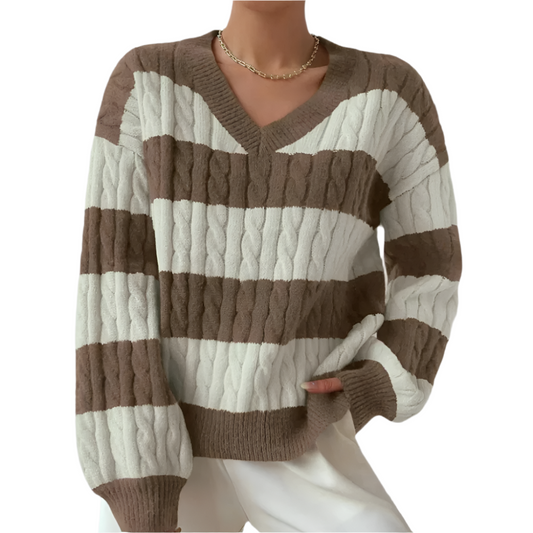 MAUDE | Cable-knit sweater with wide stripes 0