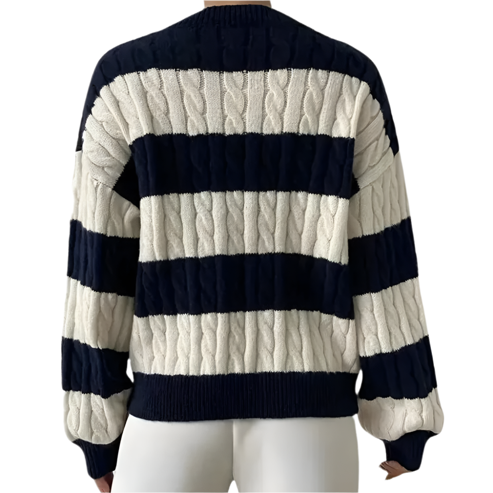 MAUDE | Cable-knit sweater with wide stripes 2