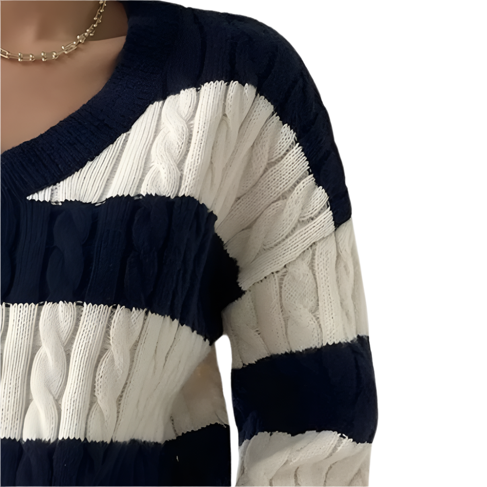MAUDE | Cable-knit sweater with wide stripes 3