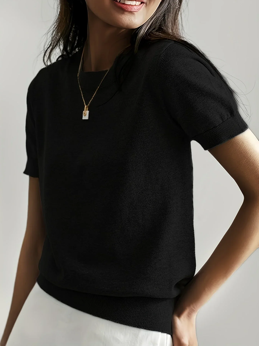 MILENA | Fine-knit top with short sleeves and round neckline 0