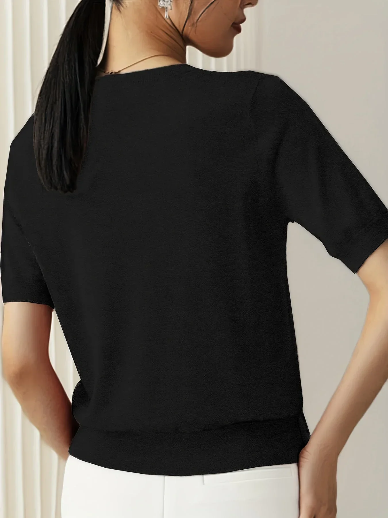 MILENA | Fine-knit top with short sleeves and round neckline 5