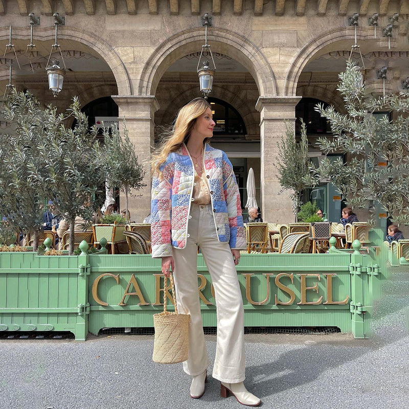MIRELLA | Quilted floral coat with wooden buttons 2