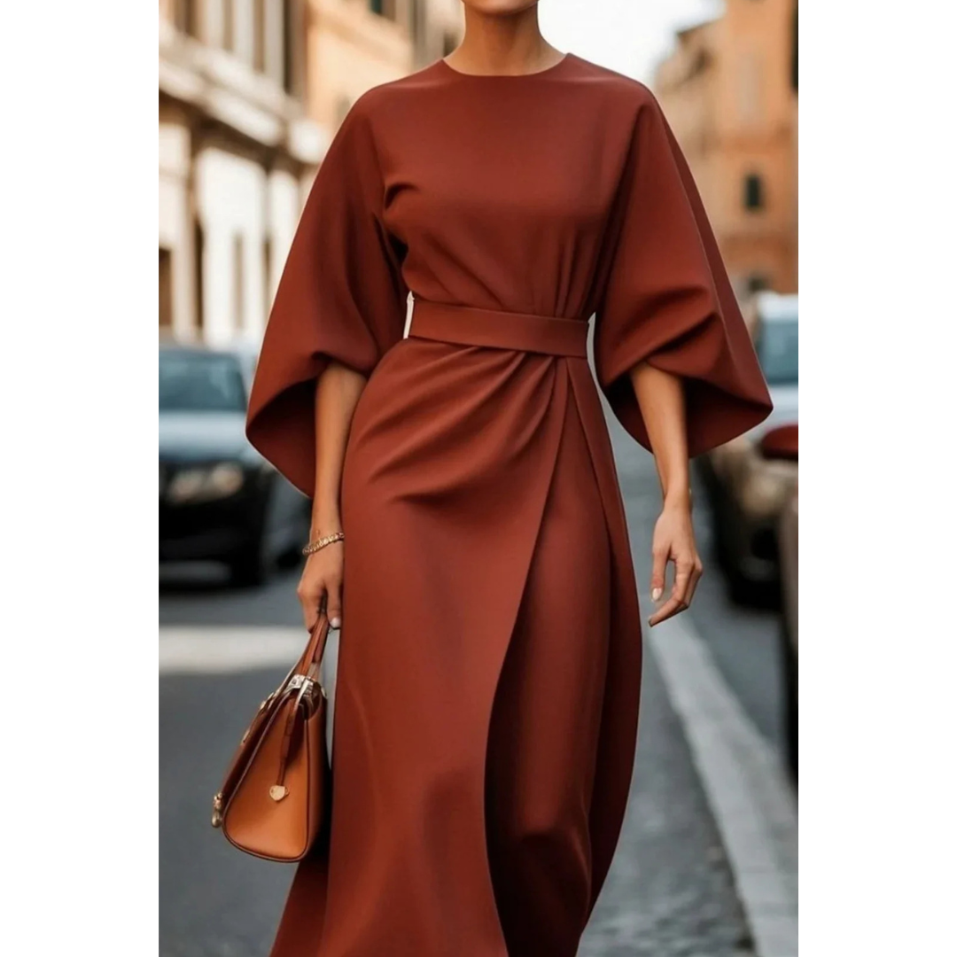 Maelina | Midi Dress with Lantern Sleeves and Elegant Waist Belt 3