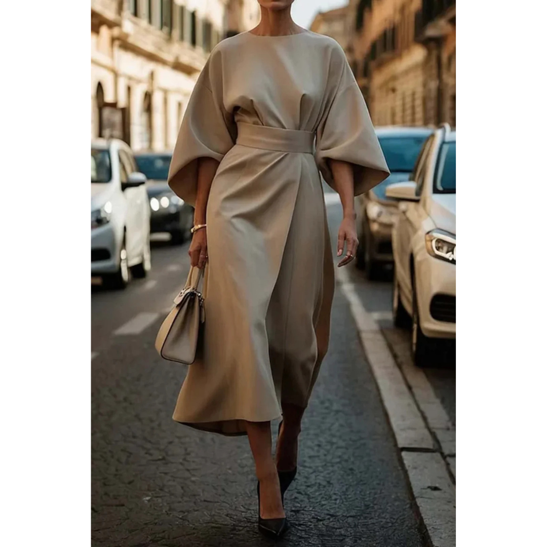 Maelina | Midi Dress with Lantern Sleeves and Elegant Waist Belt 4