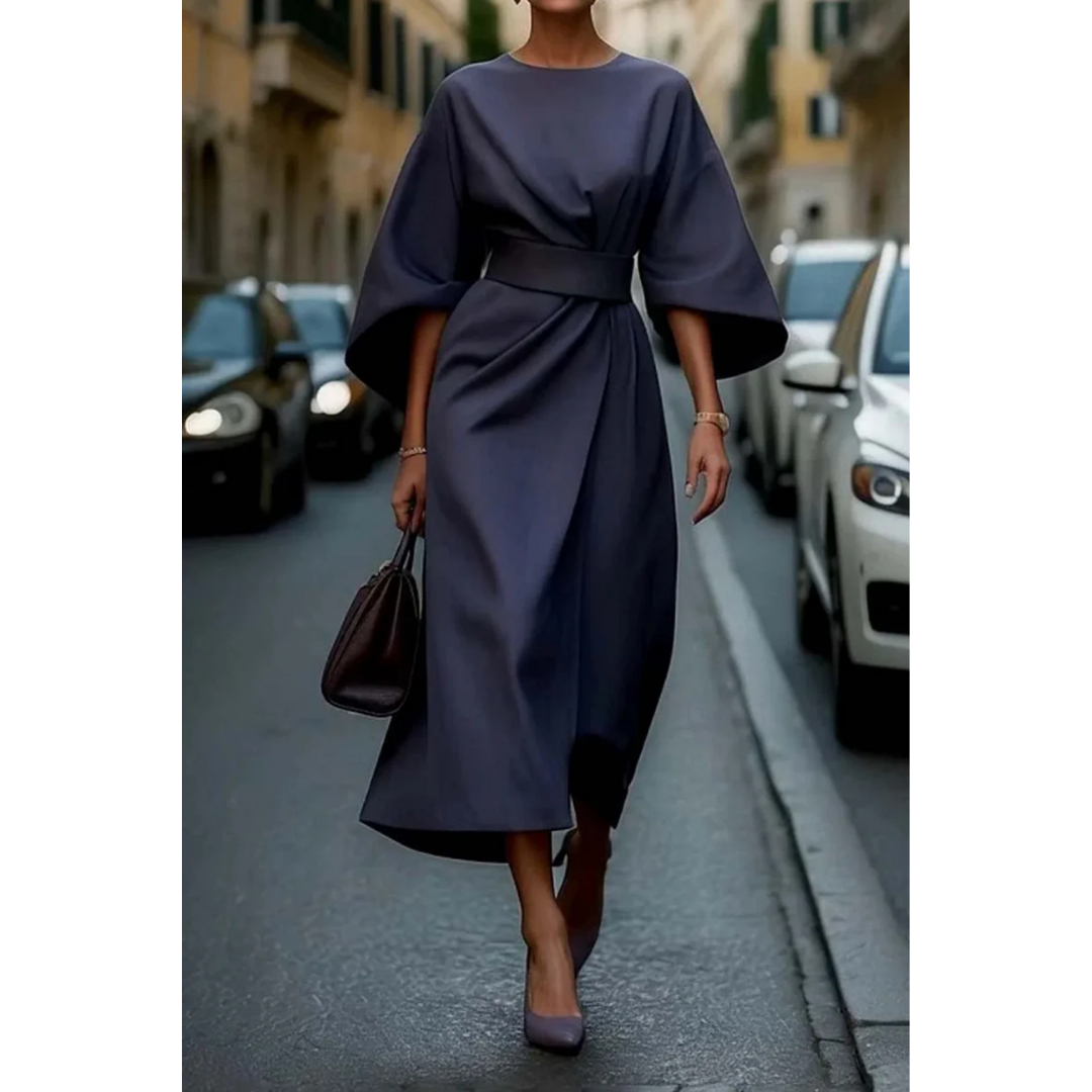 Maelina | Midi Dress with Lantern Sleeves and Elegant Waist Belt 5