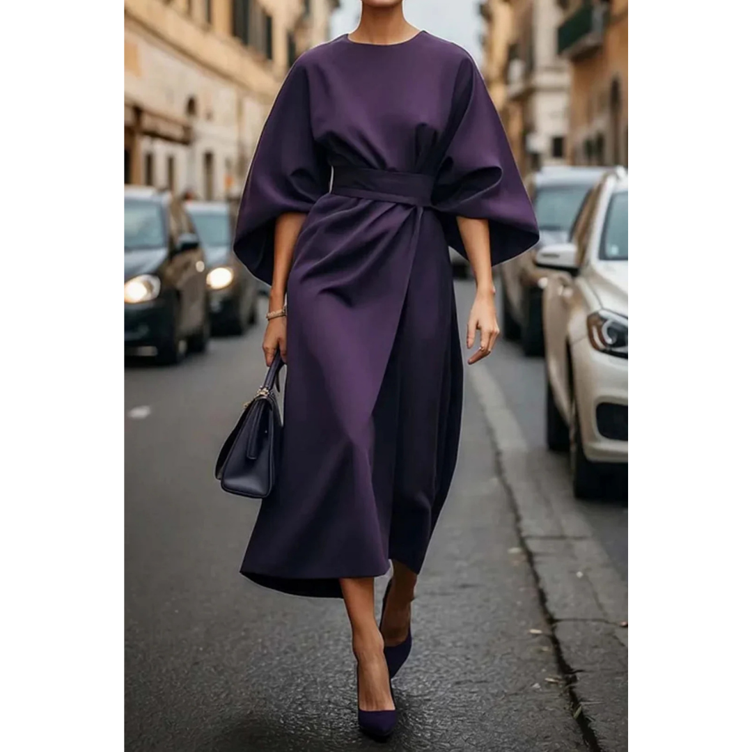 Maelina | Midi Dress with Lantern Sleeves and Elegant Waist Belt 6