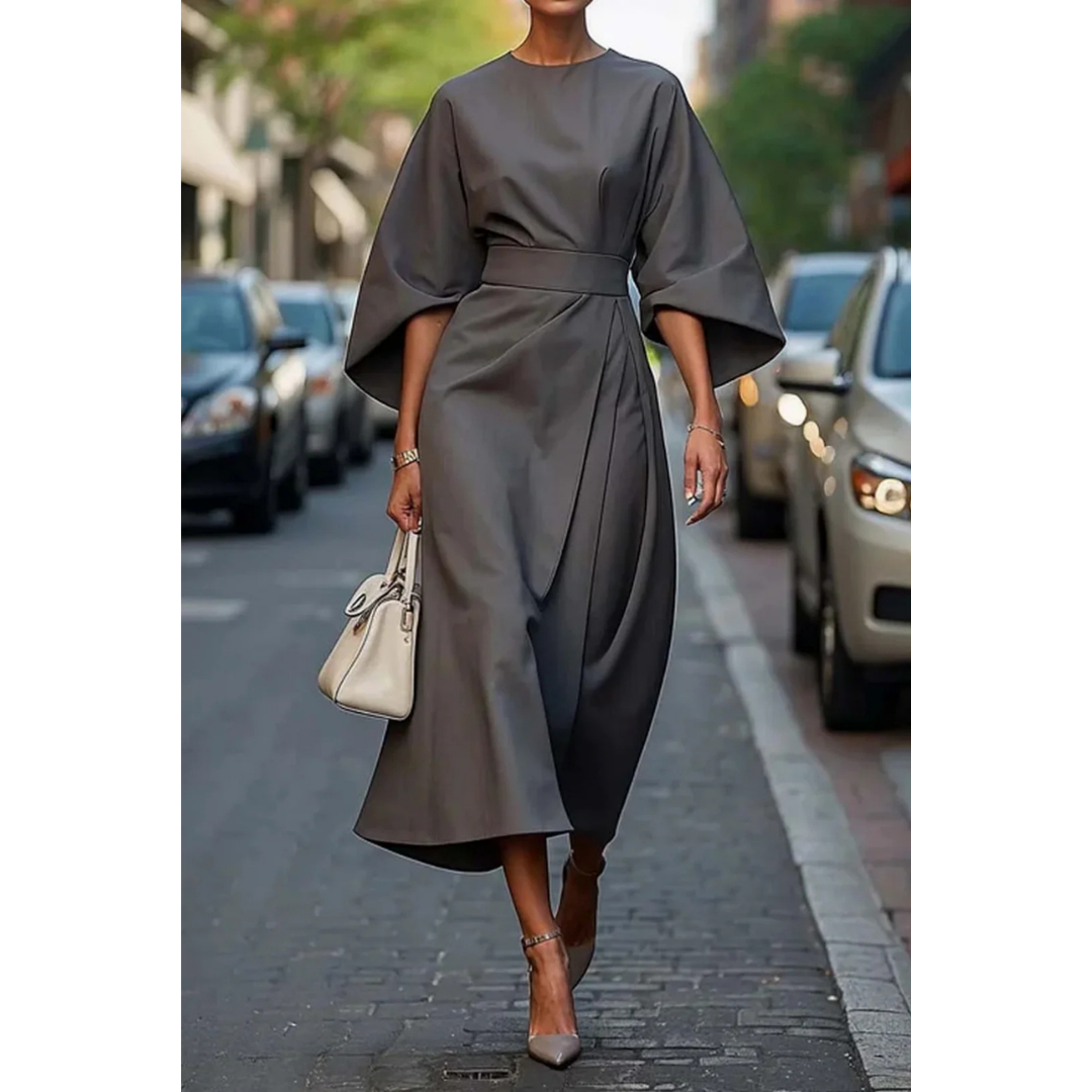 Maelina | Midi Dress with Lantern Sleeves and Elegant Waist Belt 7