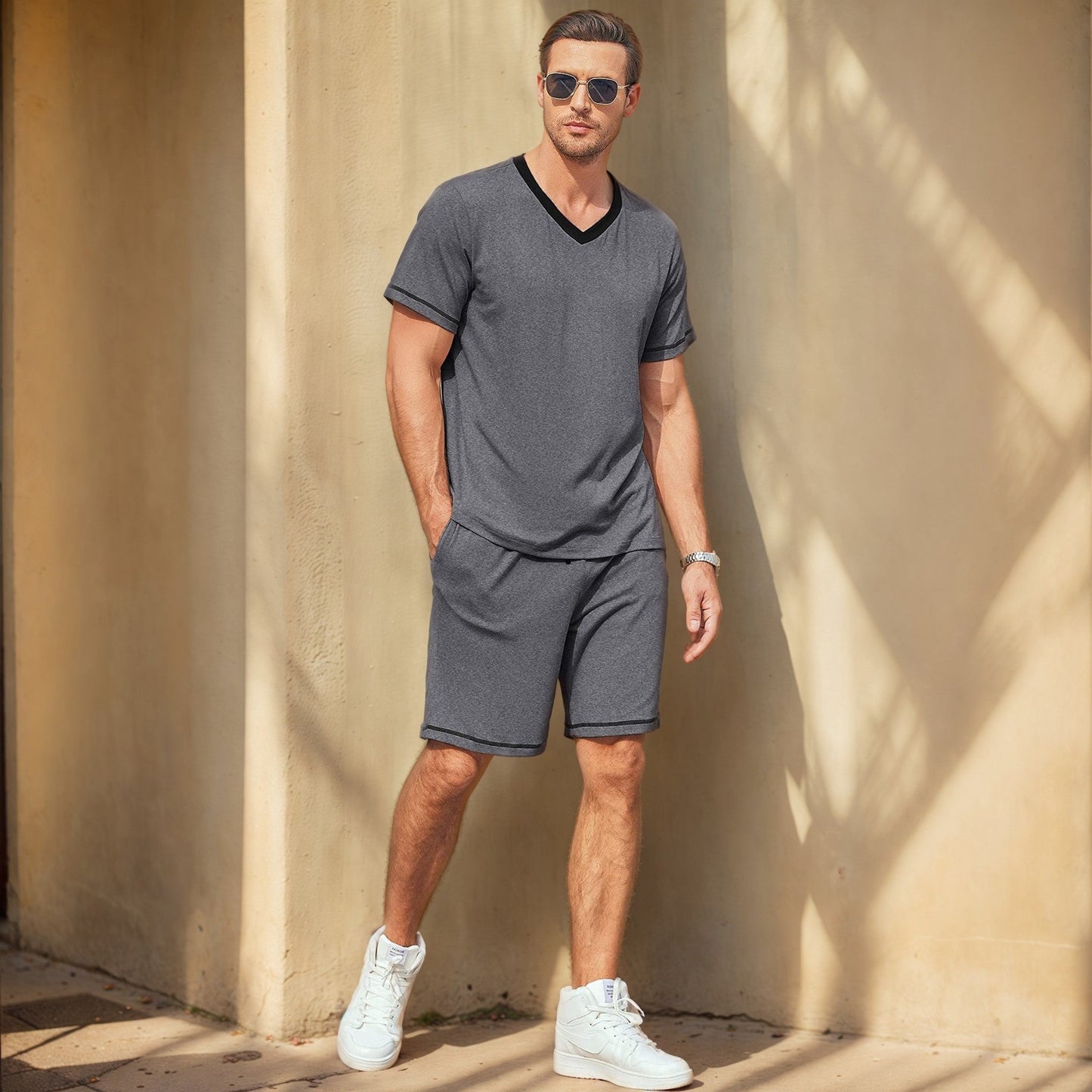 Milo Men's Casual Leisure Set | Breathable Fabric, Modern V-Neck 1