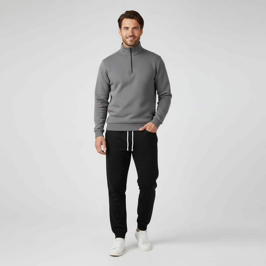 Milo Men's Sweater | Cotton Blend, Casual with Half-Length Zipper 0
