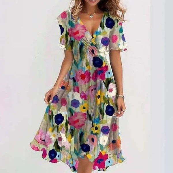 Mirellia | Midi Wrap Dress with Print and Butterfly Sleeves 2