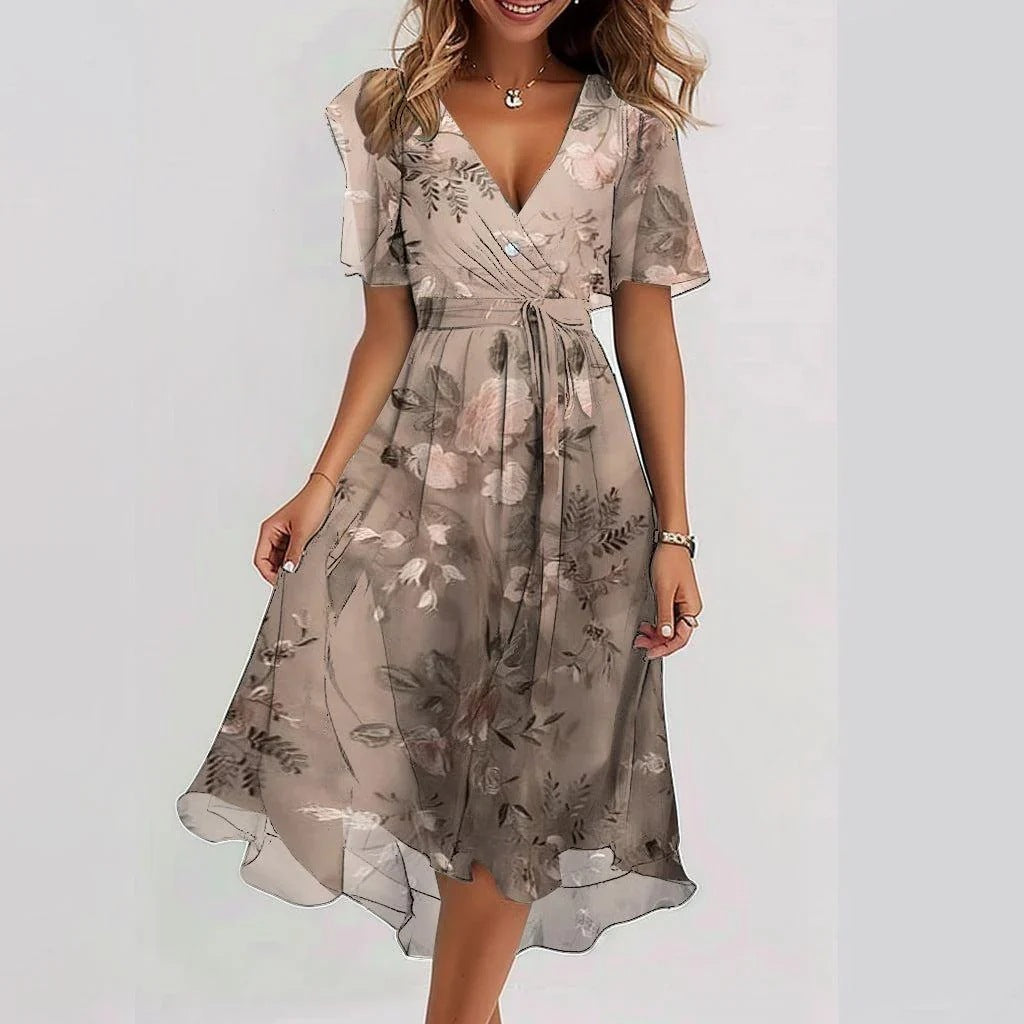 Mirellia | Midi Wrap Dress with Print and Butterfly Sleeves 5