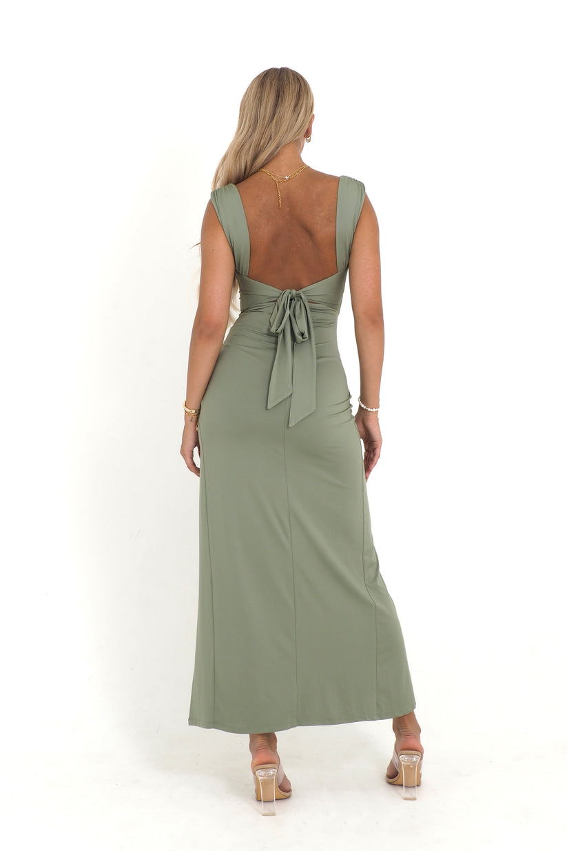 NAHLA | Long evening dress with high neckline and open back 4