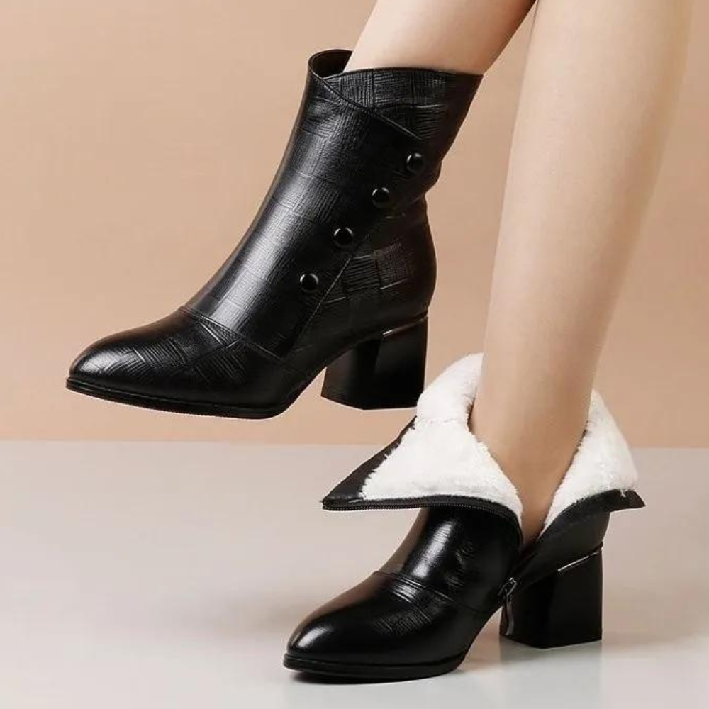 NAÏA | Elegant black ankle boots with button detail 3