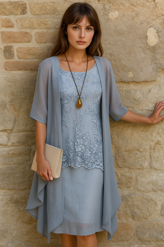 NAYLA | Chiffon Dress with Matching Cardigan in an Airy Two-Piece Look 0
