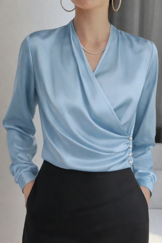 NEVINA | V-Neck Blouse with Puff Sleeves and Fitted Waist 0