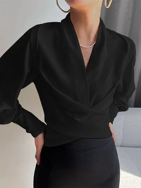 NEVINA | V-Neck Blouse with Puff Sleeves and Fitted Waist 1