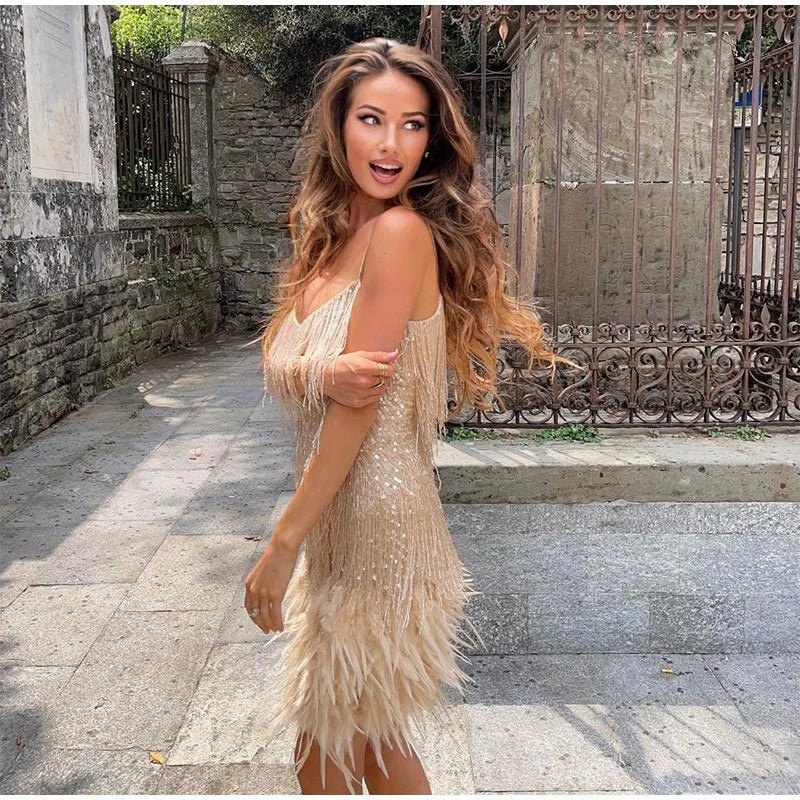 Nivelle | Sequin Dress with Feather Accent for Evening & Party 6