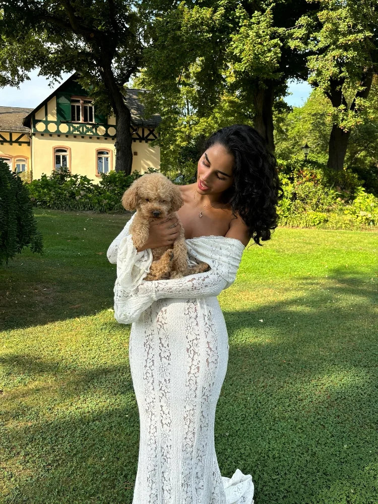 Noémie – Elegant Off-Shoulder Maxi Dress with Lace and Ruffles 4