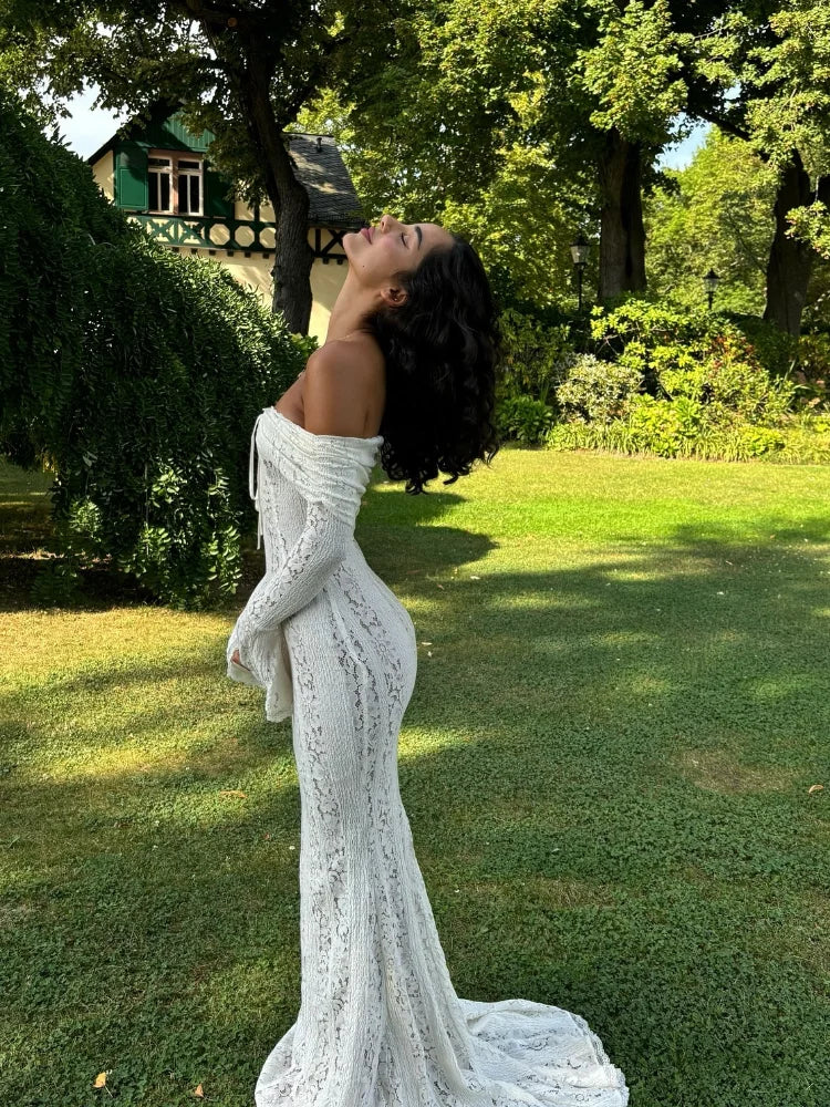 Noémie – Elegant Off-Shoulder Maxi Dress with Lace and Ruffles 5