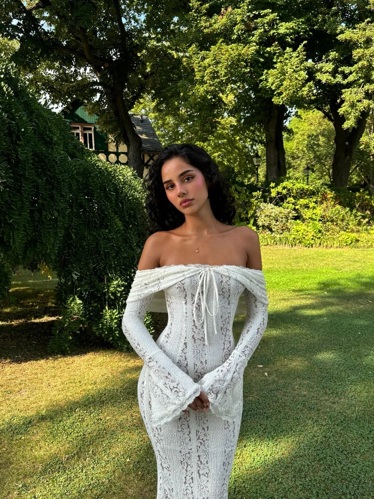 Noémie – Elegant Off-Shoulder Maxi Dress with Lace and Ruffles 6