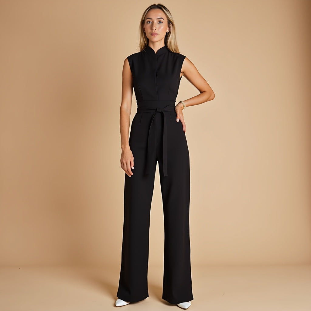 OLIVIANA | Sleeveless Jumpsuit with High Collar and Belt 8