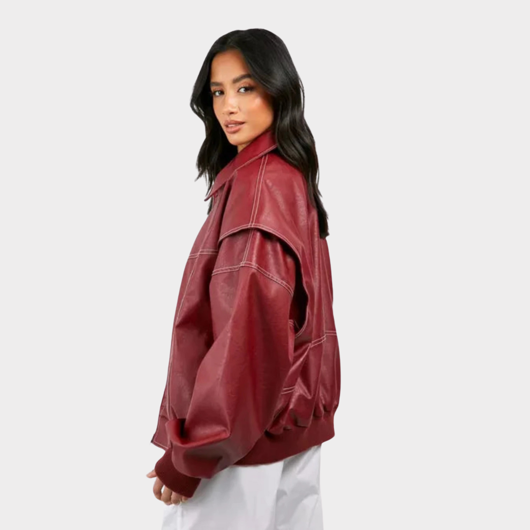 Oversized bomber jacket with contrasting stitching 2