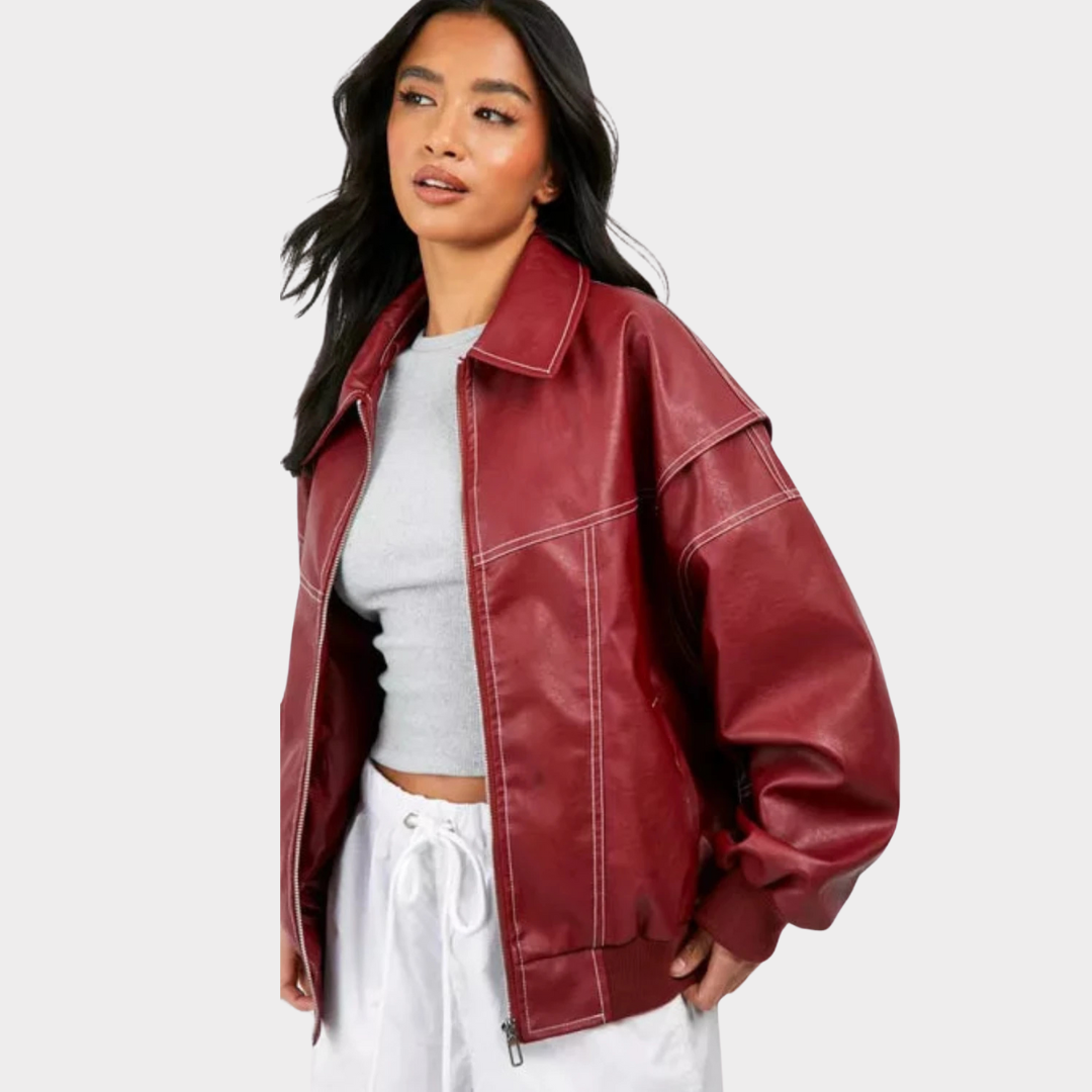Oversized bomber jacket with contrasting stitching 3