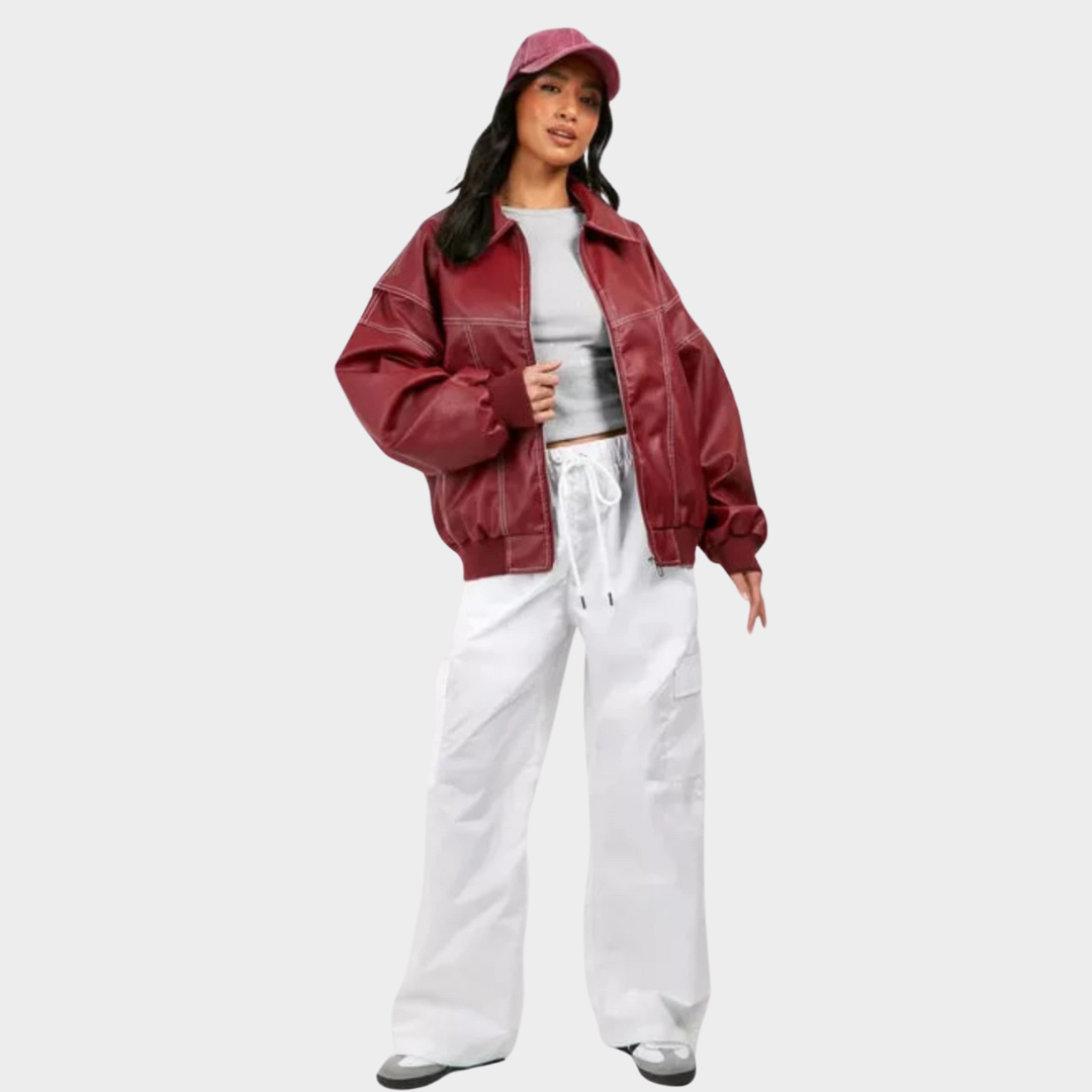 Oversized bomber jacket with contrasting stitching 4