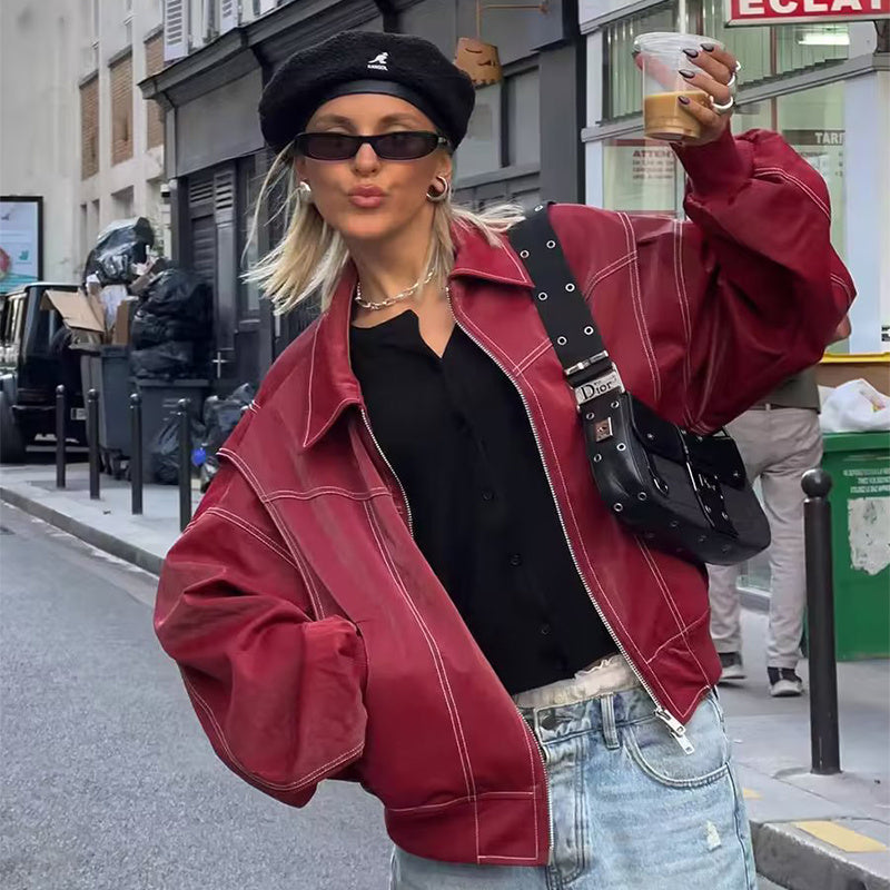 Oversized bomber jacket with contrasting stitching 7