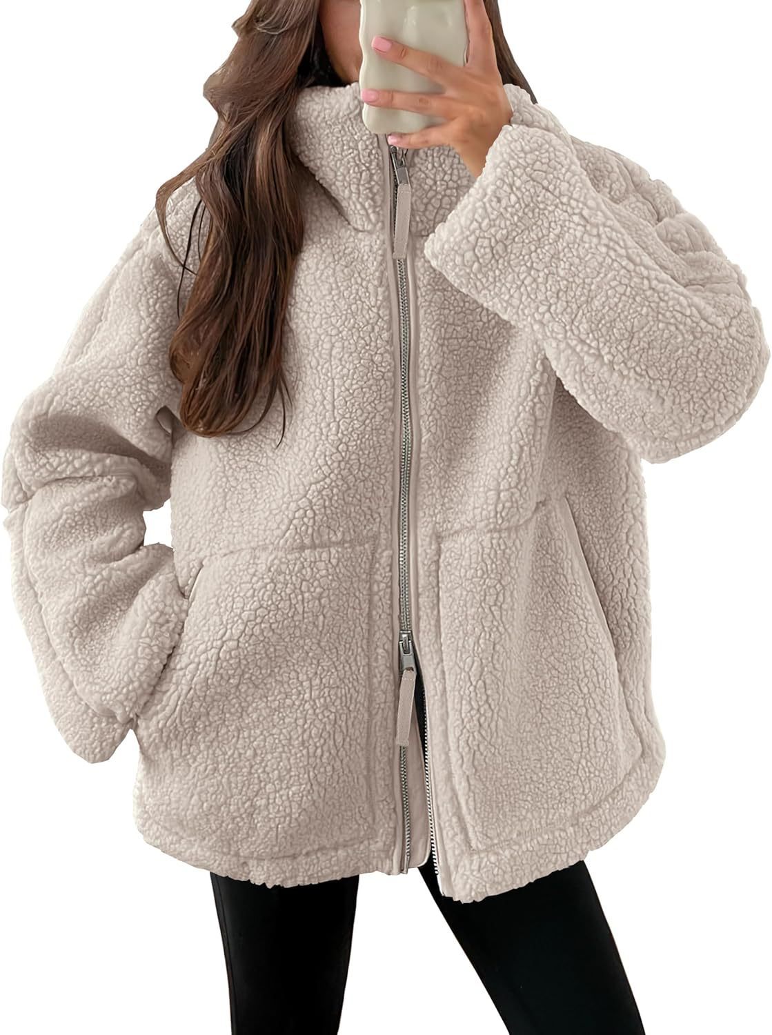 Oversized women's fleece coat | Warm and soft wool blend winter coat 0