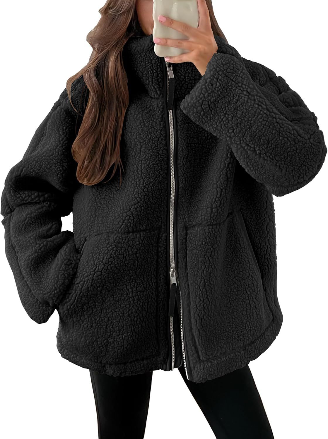 Oversized women's fleece coat | Warm and soft wool blend winter coat 10