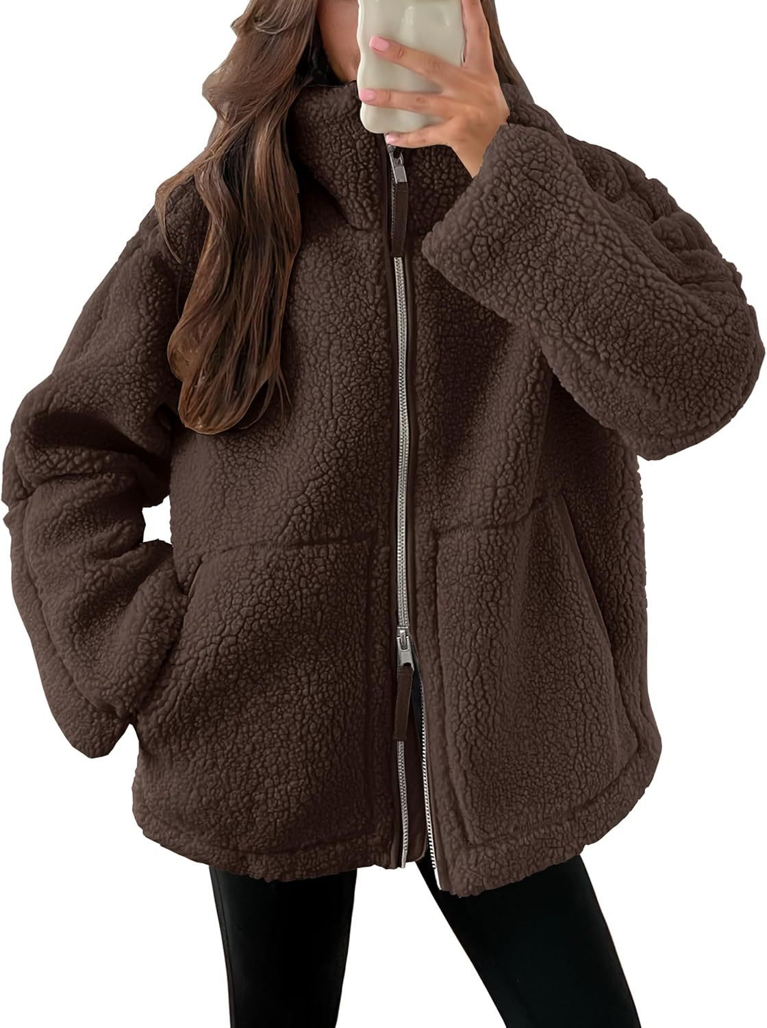 Oversized women's fleece coat | Warm and soft wool blend winter coat 11