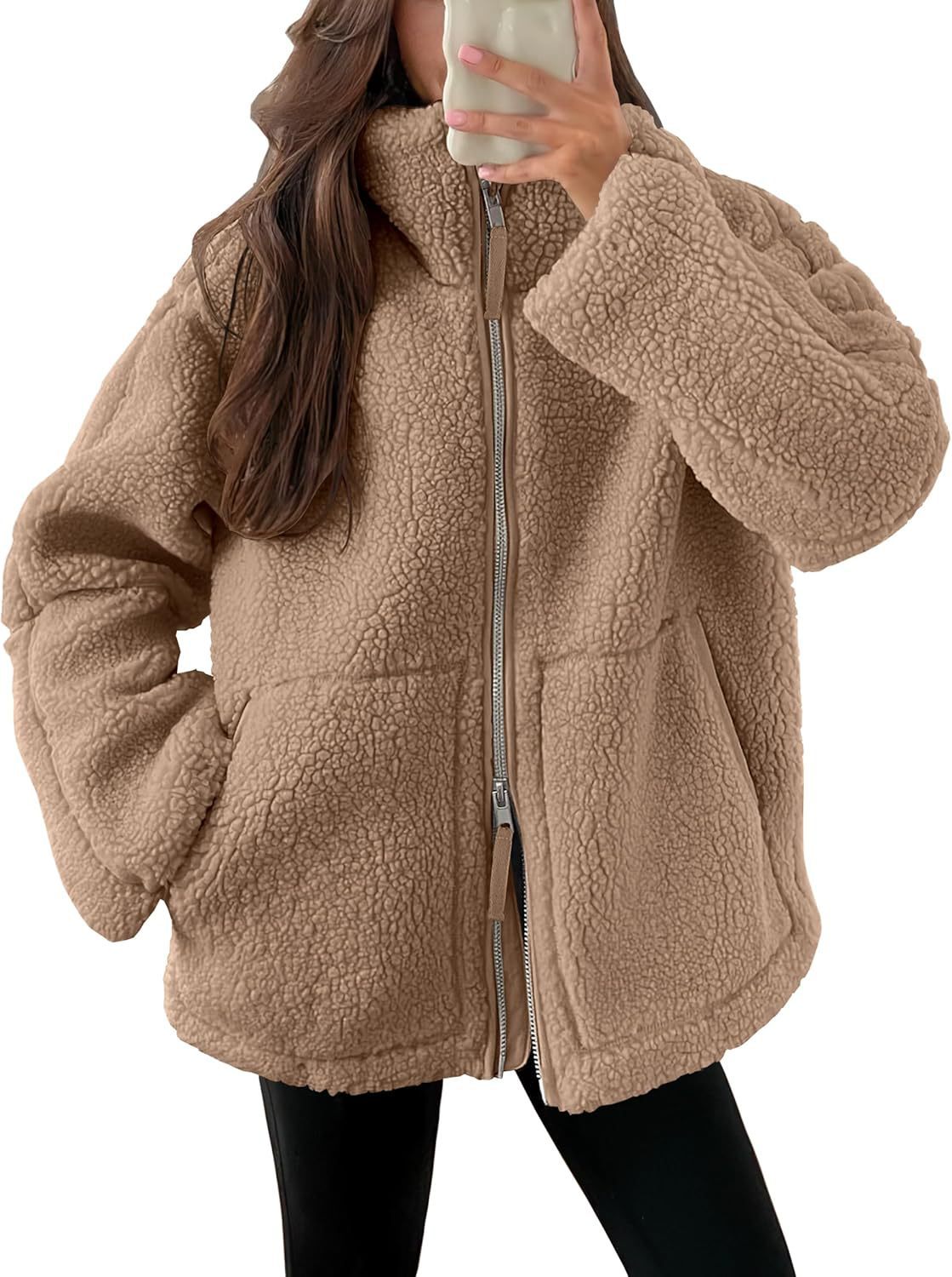 Oversized women's fleece coat | Warm and soft wool blend winter coat 12